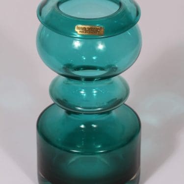 Riihimäen lasi Pompadour maljakko, turkoosi, suunnittelija Nanny Still,