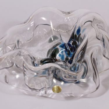 Riihimäen lasi Kuukävely taide-esine, kirkas, suunnittelija Helena Tynell, suuri, värjätty, signeerattu