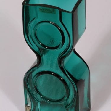 Riihimäen lasi Kaappikello maljakko, turkoosi, suunnittelija Helena Tynell,