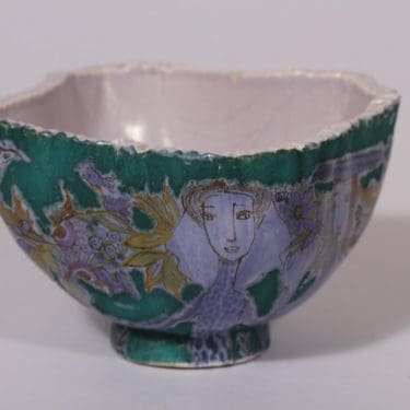 Arabia koristekulho, uniikki, suunnittelija Hilkka-Liisa Ahola, uniikki, käsinmuotoiltu, käsinmaalattu, signeerattu