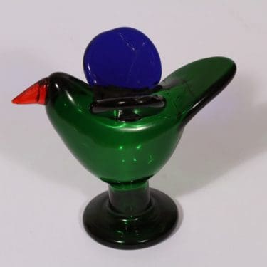 Nuutajärvi koristelintu, Sieppo, suunnittelija Oiva Toikka, Sieppo, signeerattu, pop art