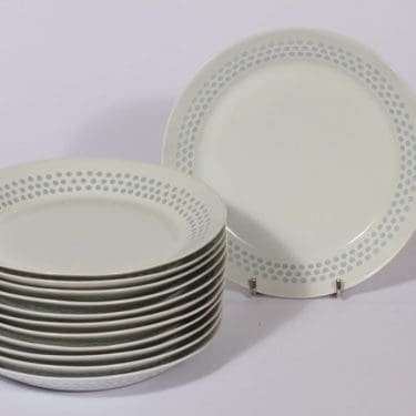 Arabia Helmi lautaset, pieni, 12 kpl, suunnittelija Friedl Holzer-Kjellberg, pieni, riisiposliini, massasigneerattu