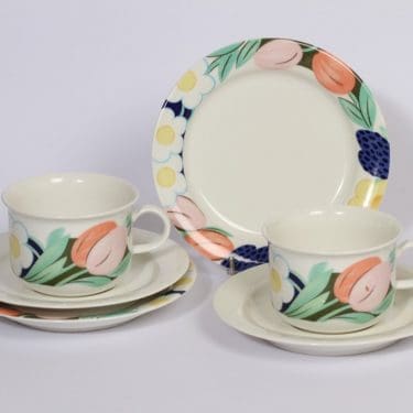 Arabia Arctica Poetica teekupit ja lautaset, 2 kpl, suunnittelija , serikuva, kukka-aihe