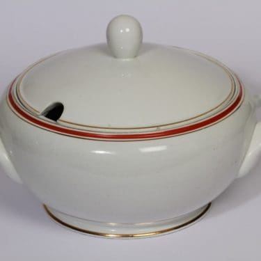 Arabia Helena liemikulho, punainen, suunnittelija , suuri, raitakoriste, kullattu