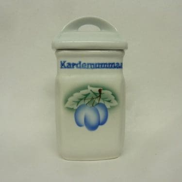 Arabia Luumu maustepurkki, Kardemumma, suunnittelija Thure Öberg, Kardemumma, pieni, puhalluskoriste