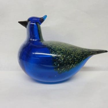 Nuutajärvi Vuosilintu koristelintu, 1999 Sininärhi, suunnittelija Oiva Toikka, 1999 Sininärhi, vuosilintu, signeerattu