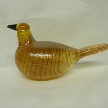 Nuutajärvi koristelintu, Karjalan Kultakäkönen, suunnittelija Oiva Toikka, Karjalan Kultakäkönen, iso, kultatopaasi, signeerattu