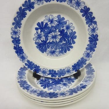 Arabia Sinikukka lautaset, syvä, 5 kpl, suunnittelija , syvä, serikuva, lehti-aihe