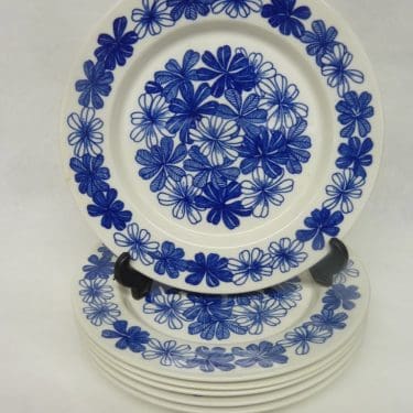 Arabia Sinikukka lautaset, pieni, 6 kpl, suunnittelija , pieni, serikuva, lehti-aihe