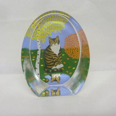 Iittala lasikortti, Syksy Lammella, suunnittelija Martti Lehto, Syksy Lammella, serikuva, kissa-aihe