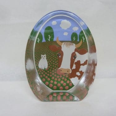 Iittala lasikortti, Lehmipaimenessa, suunnittelija Martti Lehto, Lehmipaimenessa, serikuva, kissa-aihe