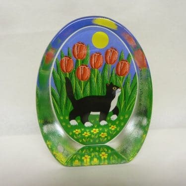 Iittala lasikortti, Kävelyllä, suunnittelija Martti Lehto, Kävelyllä, serikuva, kissa-aihe