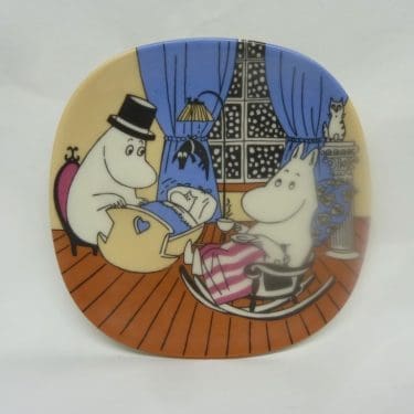 Arabia Muumi seinälaatta, Rauhallinen Hetki, suunnittelija Tove Jansson, Tove Slotte, Rauhallinen Hetki, pieni, serikuva, muumi-aihe