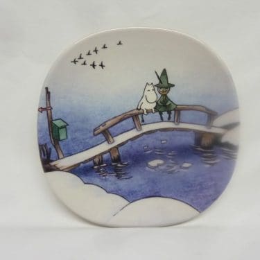 Arabia Muumi seinälaatta, Ystävyys, suunnittelija Tove Jansson, Tove Slotte, Ystävyys, pieni, serikuva, muumi-aihe