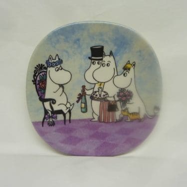 Arabia Muumi seinälaatta, Syntymäpäivä, suunnittelija Tove Jansson, Tove Slotte, Syntymäpäivä, pieni, serikuva, muumi-aihe