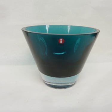 Nuutajärvi taidelasimalja, petrooli, kirkas, suunnittelija Kerttu Nurminen, Nuutajärvi 125 vuotta