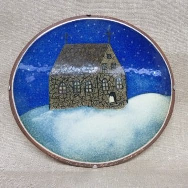 Arabia koristelaatta, Kirkko, suunnittelija Heljä Liukko-Sundström, Kirkko, serikuva, signeerattu