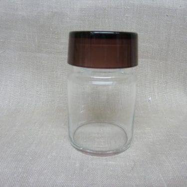 Riihimäen lasi maustepurkki, lila, suunnittelija Saara Hopea, lasinen, korkki