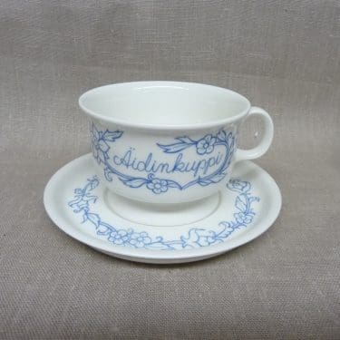 Arabia Sininen kitchen's tea cup, Äidin Kuppi, pressed decoration