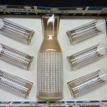 Riihimäen lasi 1799 karahvi ja lasit 6 kpl, suunnittelija Helena Tynell,