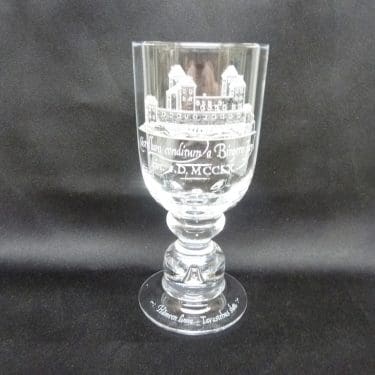 Nuutajärvi Linna olutlasi, Hämeenlinna, suunnittelija Oiva Toikka, Hämeenlinna, Apilanlehti, puhallettu kivikristalli