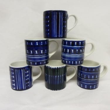 Arabia GOG 00 haarikat, Pieni, 6 kpl, suunnittelija Gunvor Olin-Grönqvist, Pieni, 5 cl, käsinmaalattu