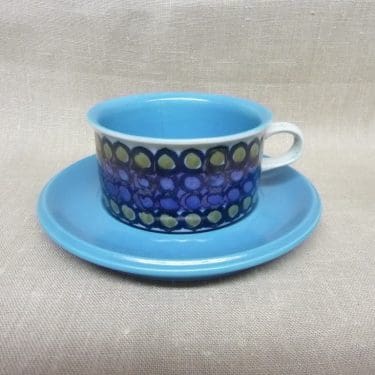 Arabia S teekuppi, suunnittelija Hilkka-Liisa Ahola, käsinmaalattu, signeerattu, retro