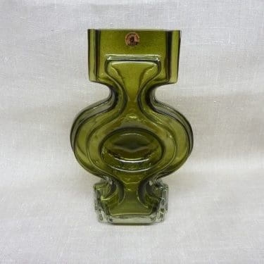 Riihimäen lasi Emma maljakko, oliivinvihreä, suunnittelija Helena Tynell,