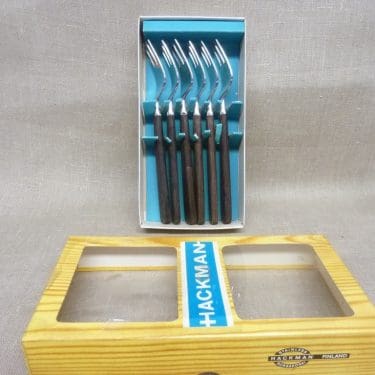 Hackman Lion de Luxe haarukka, 6 kpl, suunnittelija Bertel Gardberg, teräs/palisanteri