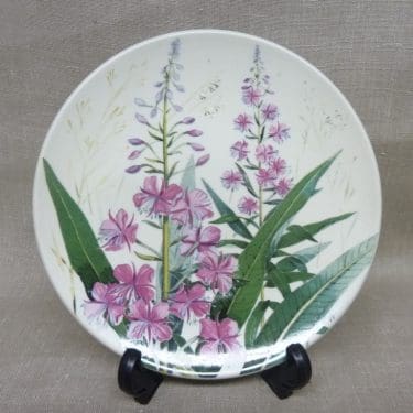 Arabia Maakuntakukka seinälautanen, Maitohorsma, suunnittelija Kirsti Brandt, Maitohorsma, suuri, serikuva, maakuntakukka