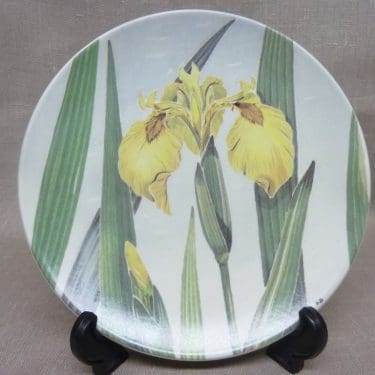 Arabia Maakuntakukka seinälautanen, Kurjenmiekka, suunnittelija Kirsti Brandt, Kurjenmiekka, suuri, serikuva, maakuntakukka