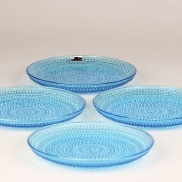 Nuutajärvi Kastehelmi lautaset, turkoosi, 4 kpl, suunnittelija Oiva Toikka,