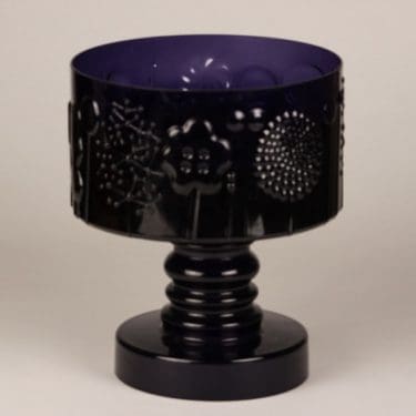 Nuutajärvi Flora kulho, tumma lila, suunnittelija Oiva Toikka, iso, jalallinen