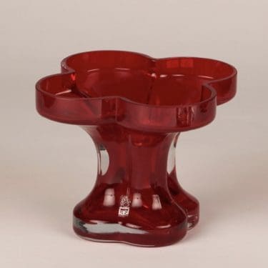 Riihimäen lasi Onnenlehti maljakko, rubiininpunainen, suunnittelija Helena Tynell,