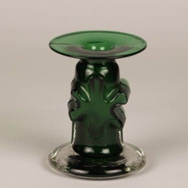 Riihimäen lasi Kasperi kynttilänjalka, vihreä, suunnittelija Erkkitapio Siiroinen, signeerattu