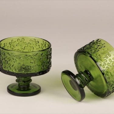 Riihimäen lasi Kasperi annoskulhot, vihreä, 2 kpl, suunnittelija Erkkitapio Siiroinen, jalallinen