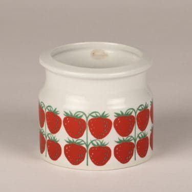 Arabia Pomona Mansikka jar, red, designer Raija Uosikkinen, silk screening, retro