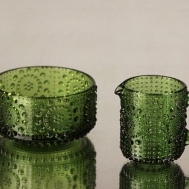 Riihimäen lasi Grapponia sokerikko ja kermakko, vihreä, suunnittelija Nanny Still,