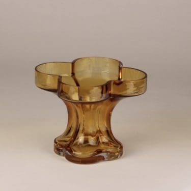 Riihimäen lasi Onnenlehti maljakko, amber, suunnittelija Helena Tynell,