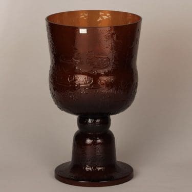 Nuutajärvi Fauna kulho, ruskea, suunnittelija Oiva Toikka, suuri, jalallinen