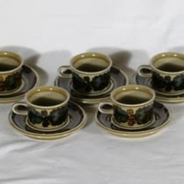 Arabia Otso mokkakupit, käpy, 5 kpl, suunnittelija Raija Uosikkinen, käpy