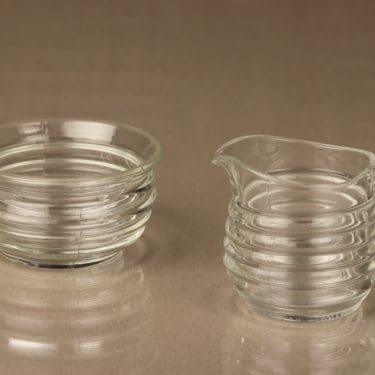 Iittala sokerikko ja kermakko, kirkas, suunnittelija Aino Aalto,