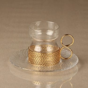 Iittala Tsaikka tea glasses and saucers, 23cl, designer Timo Sarpaneva, gilted