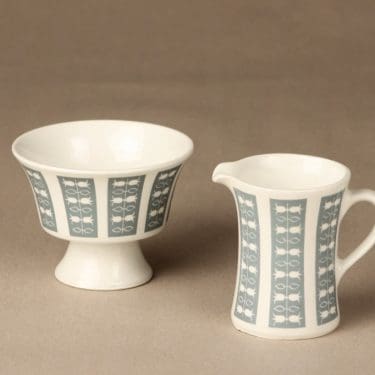 Arabia Hilppa sokerikko ja kermakko, harmaa, suunnittelija Esteri Tomula, serikuva