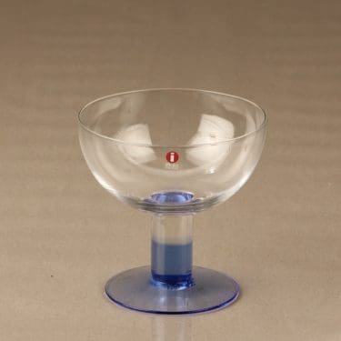 Nuutajärvi Mondo jälkiruokakulho, kirkas, sininen, suunnittelija Kerttu Nurminen,