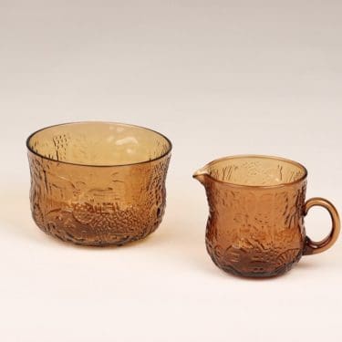 Nuutajärvi Fauna sokerikko ja kermakko, ruskea, suunnittelija Oiva Toikka,