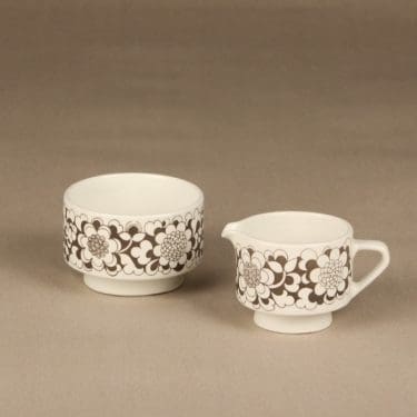 Arabia Gardenia sokerikko ja kermakko, harmaa, suunnittelija Esteri Tomula, serikuva