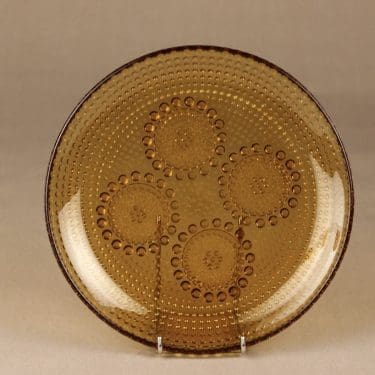 Riihimäen lasi Grapponia lautanen, amber, suunnittelija Nanny Still,