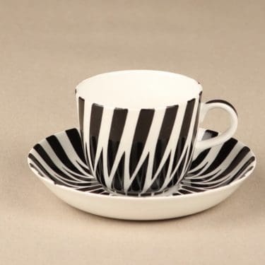 Arabia Toini kahvikuppi, mustavalkoinen, suunnittelija Toini Muona, käsinmaalattu
