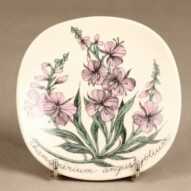 Arabia Botanica koristelautanen, Maitohorsma, suunnittelija Esteri Tomula, Maitohorsma, serikuva, kukka-aihe